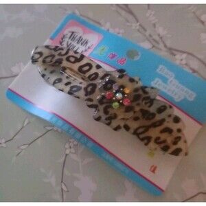Leopard Print Hair Clip Rhinestone Flowers Elegant Unique NIP